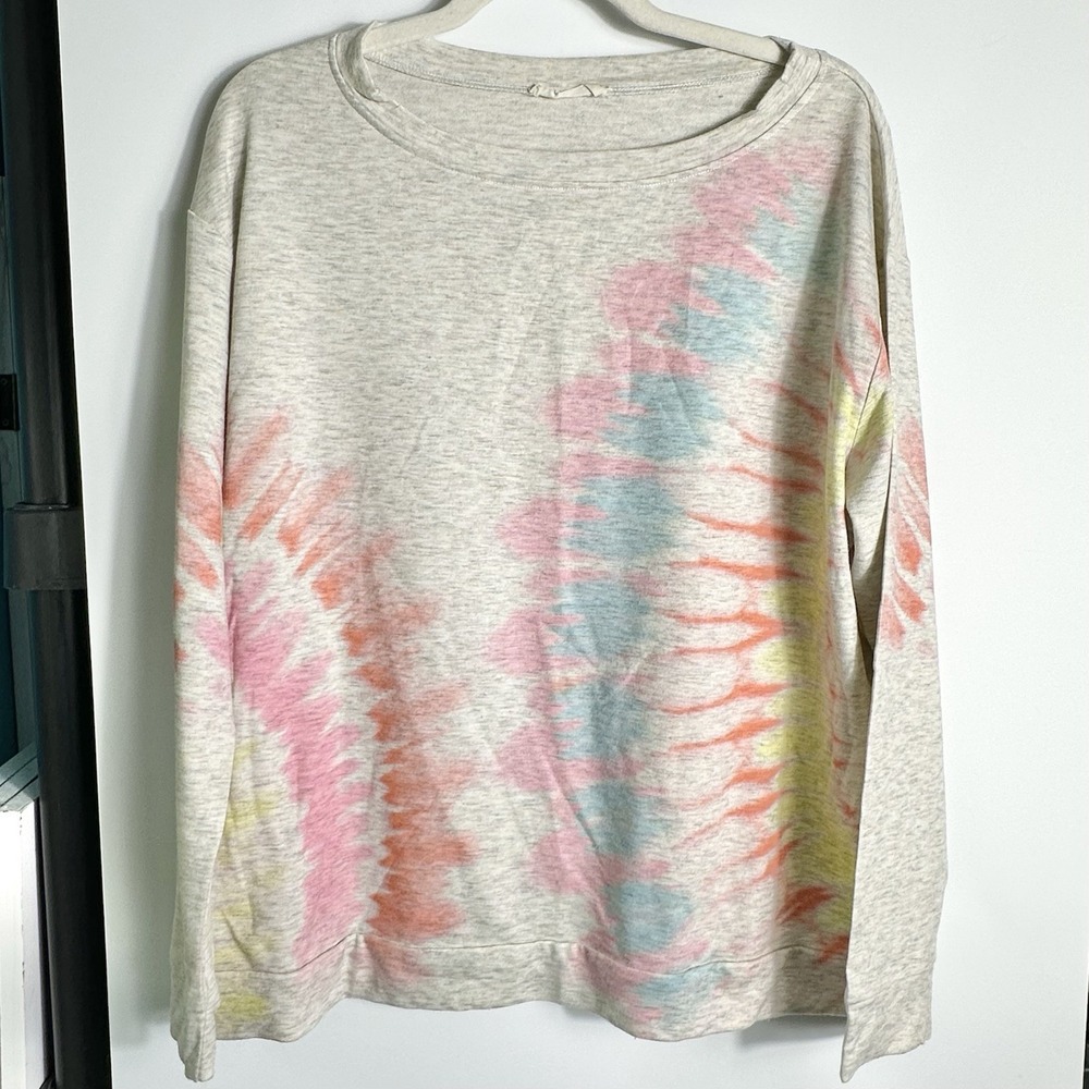 Phil Love Tie Dye Pullover Top Oatmeal Multicolor Womens Size L USA Lightweight